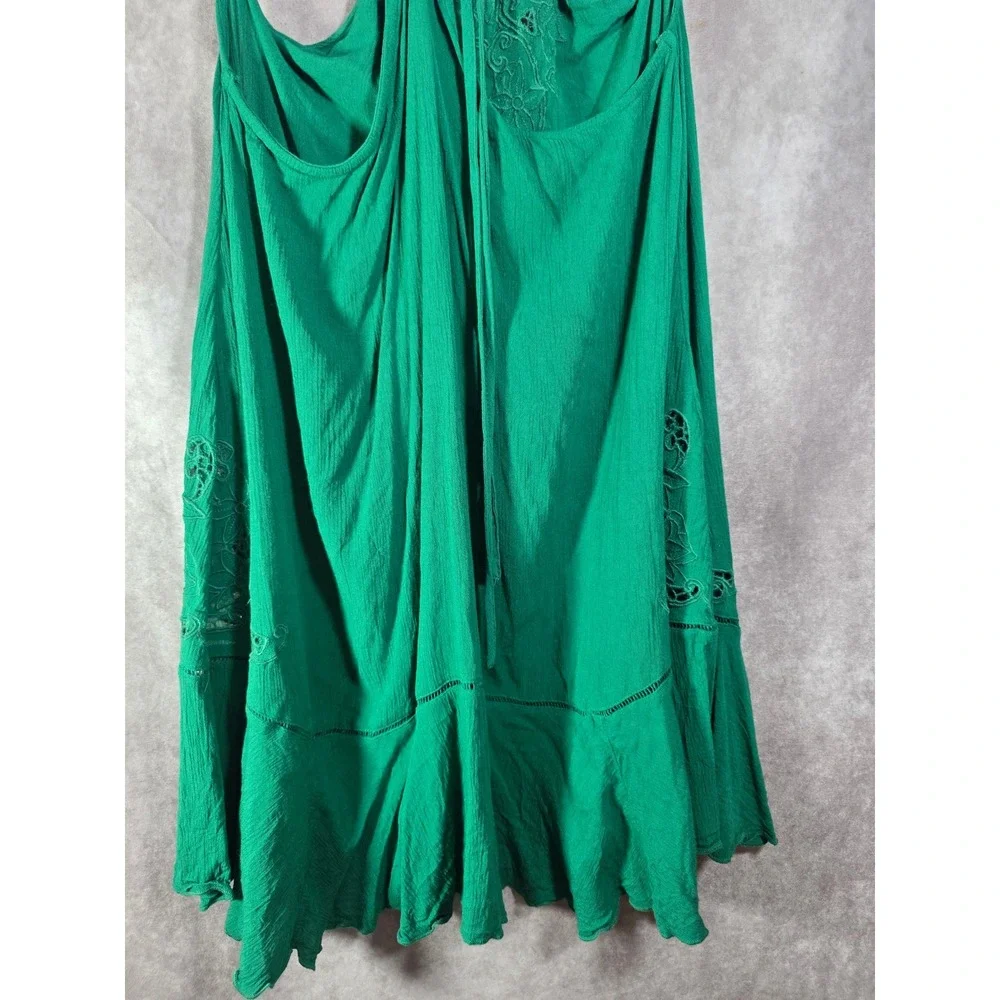 Intimately Free People Green Embroidered Halter Mini Dress Boho Eyelet Small‎